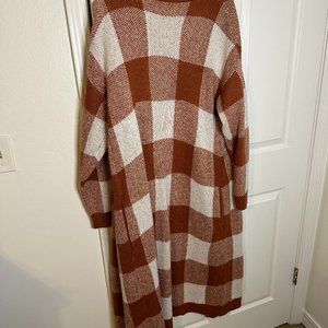 Copper and White Buffalo Plaid Sweater Duster